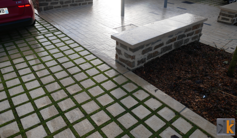 Pavés 20×20 écarteur de 30mm aspect pierre flammée complet